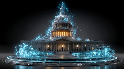 Futuristic US Capitol Building  AI  Data Flow  Digital Transformation