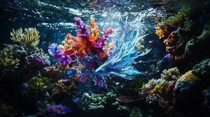 Obraz premium Underwater adventure colorful coral reef ocean depths nature photography vibrant environment artistic viewpoint
