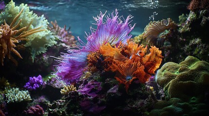 Obraz premium Vibrant coral reef action underwater ecosystem nature photography marine life close-up view ocean biodiversity