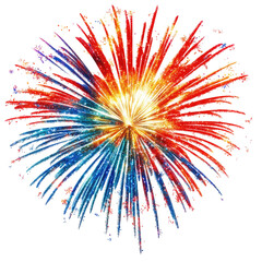 Fireworks In Mid Explosion Colorful symmetrical bursts isolated on a transparent background
