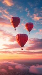 Naklejka premium Hot air balloons soaring above clouds at sunrise