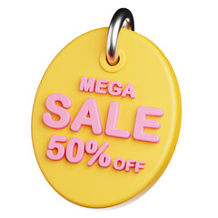 Mega Sale 50 Percent Off Tags 3D Icon