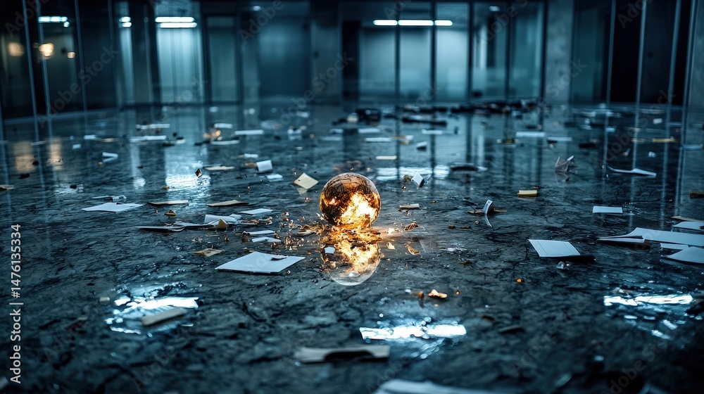 Aufkleber explosive action scene in abandoned building dramatic urban setting futuristic concept art