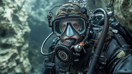 Fototapeta premium Underwater adventure captivating action photography of cave systems and thrilling subaquatic exploration