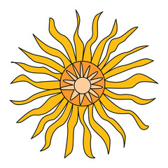 Psychedelic Retro Hippie Aesthetic Elements. Psychedelic vibes with bold colors and trippy shapes: smiling flowers, third eyes, mushrooms, and planets.