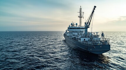 Obraz premium Ocean research vessel conducting marine studies open sea aerial view scientific exploration innovative technology