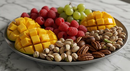 Fruit and Nut Platter with Mangoes, Raspberries and Pistachios