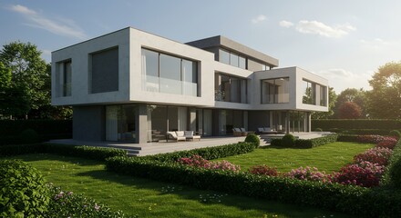 Modern House Architecture with Landscaped Garden