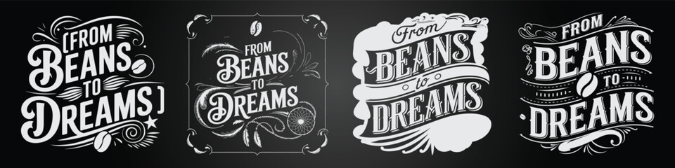 Obraz premium Chalkboard Coffee Café Typography with Retro Calligraphy and Emblems