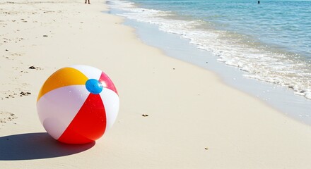 Obraz premium Beach Ball on Sandy Beach with Ocean Waves
