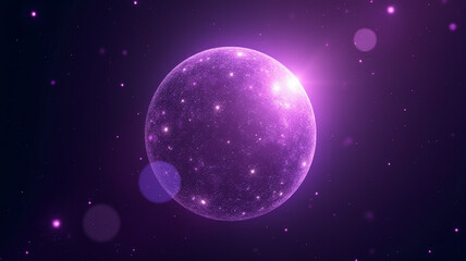 A radiant digital orb of purple and silver light