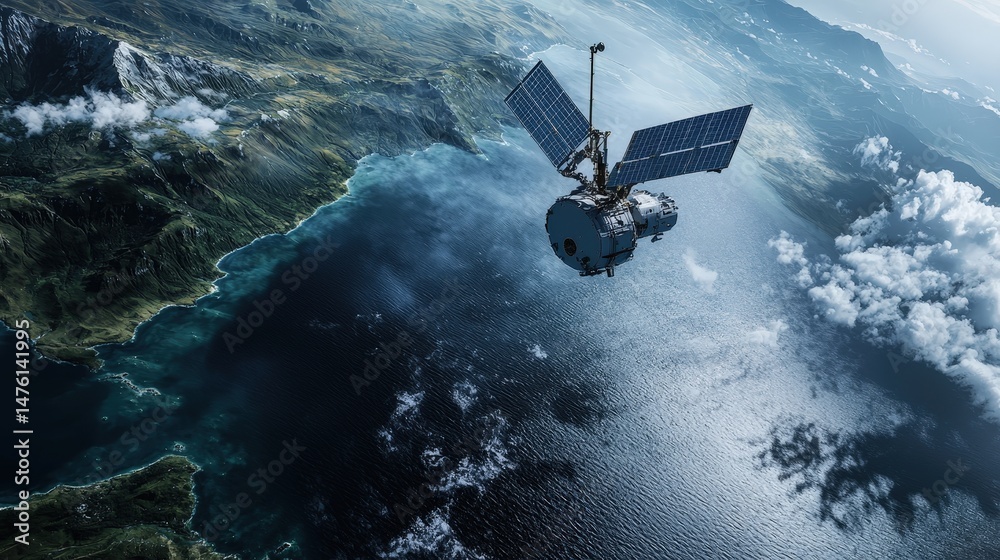 Aufkleber satellite launching data collection mission over ocean aerial view technology innovation space explo