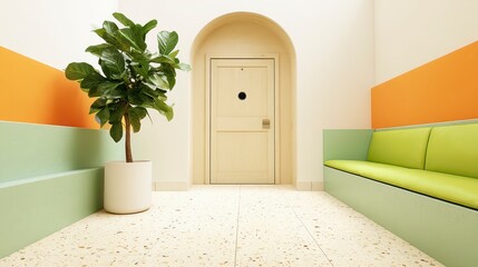 Modern Office Waiting Area  Minimalist Green   Orange Design