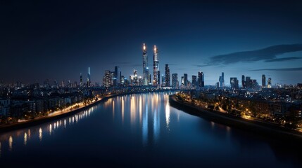 Fototapeta premium Aerial View of a Vibrant European Cityscape Illuminated at Night