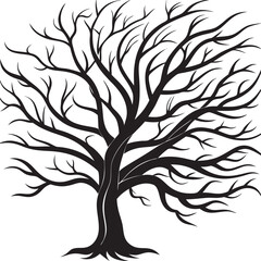 Obraz premium Isolated tree design featuring simple black and white silhouette art. Ideal for nature themes, posters, backgrounds, and wall art.