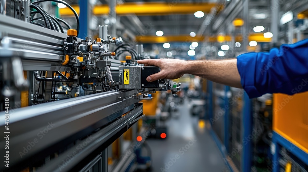 Poster close-up action photography of high-tech industrial automation in efficient manufacturing environmen