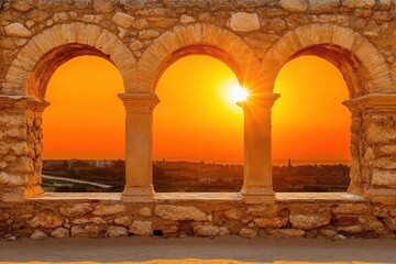 Fototapeta premium Ancient arches framing a vibrant sunset