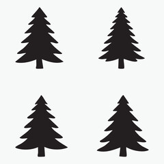 vector set of four stylized pine trees with conical shapes and layered branches
