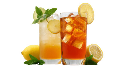 Fototapeta premium Lemon tea in a glass isolated, transparent background