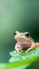 Tiny green frog perched on a leaf