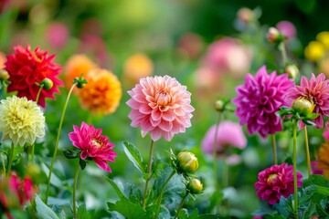 Obraz premium Vibrant dahlia blossoms in a garden bed (1)