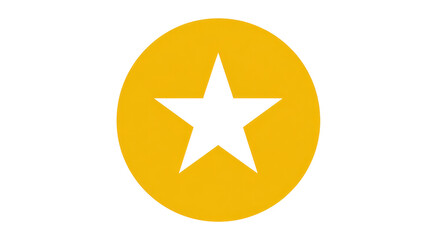 Yellow circle icon with star in the center isolated, transparent background.