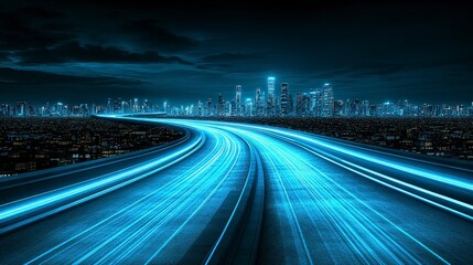 Futuristic Cityscape  Highway at Night  Neon Lights  Speed  Progress