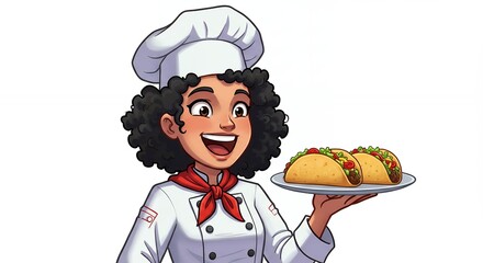 Cartoon chef serving tacos