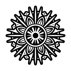 A glyph style icon showing a sunburst tattoo