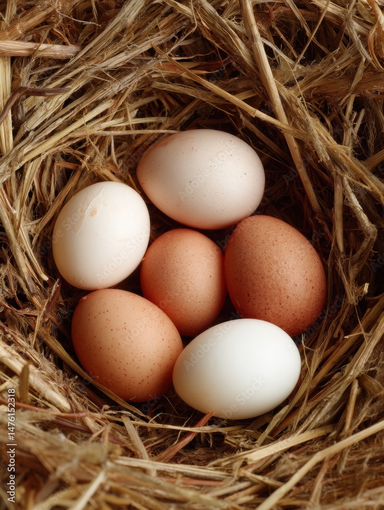 Aufkleber fresh eggs nestled in a straw nest create a rustic and natural ambiance ideal for country living and