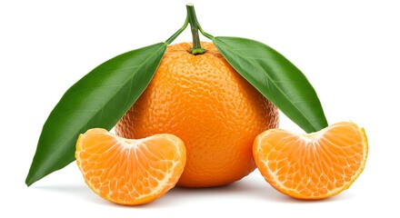 Mandarin Orange with Segments and Leaves