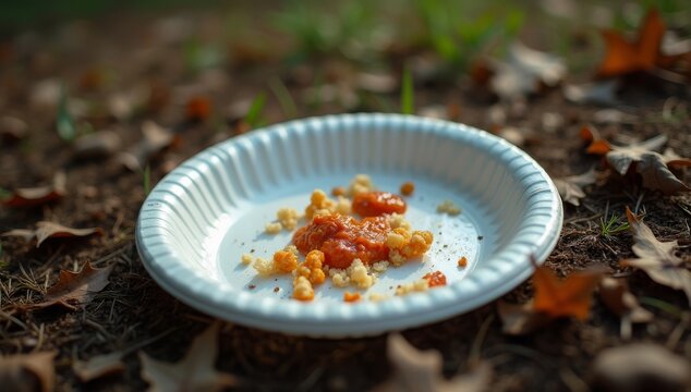Environmental pollution concept highlighting inextricable garbage problem with discarded food debris in nature