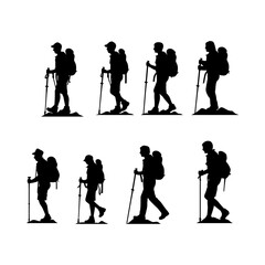 Obraz premium Hiker Silhouette Trekking Uphill with Stick