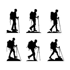 Obraz premium Hiker Silhouette Trekking Uphill with Stick