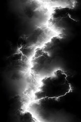 Dramatic grayscale depiction of a thunderous lightning storm at night