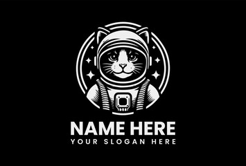 Bold Astronaut Kitty Vector Logo Graphic. Funny Space Pet Design