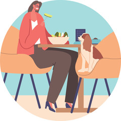 Dog pet owner at restaurant