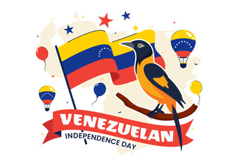 Happy Venezuela Independence Day Vector Illustration on July 5, featuring National Flags, Balloons, and Confetti for the Memorial Holiday Background