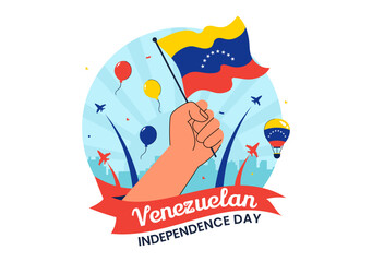 Happy Venezuela Independence Day Vector Illustration on July 5, featuring National Flags, Balloons, and Confetti for the Memorial Holiday Background