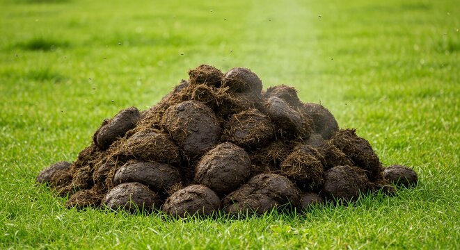 Horse manure on grass