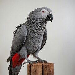 Obraz premium African Grey Parrot bird on piece of wood