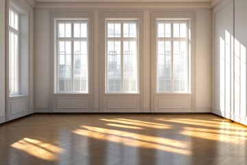 Fototapeta premium Empty sun-drenched room with classic design