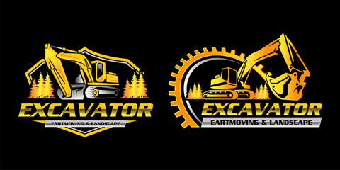 Heavy Construction Excavator Logo Design Template.
