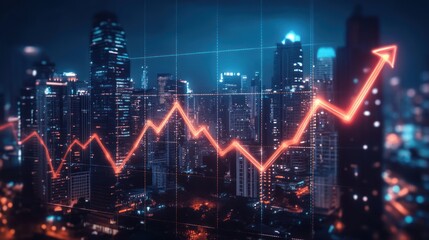 Financial Growth in the City at Night:  A Stunning Visual Representation of Urban Economic Expansion and Investment Opportunities.