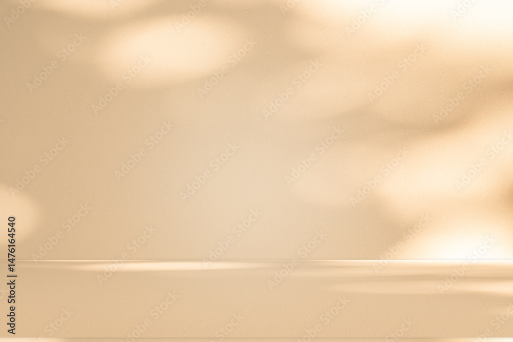 Poster Wall interior background, studio and backdrops show products. with leaf shadow from window color beige and white. background for text insertion and presentation of product	
