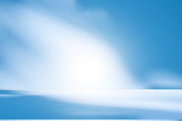 Wall interior background, studio and backdrops show products.with shadow from window color white and blue background for text insertion and presentation product	