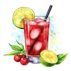 Refreshing cherry limeade drink illustration with vibrant colors