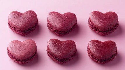 Fototapeta premium Delicious HeartShaped Macarons on Pink Background