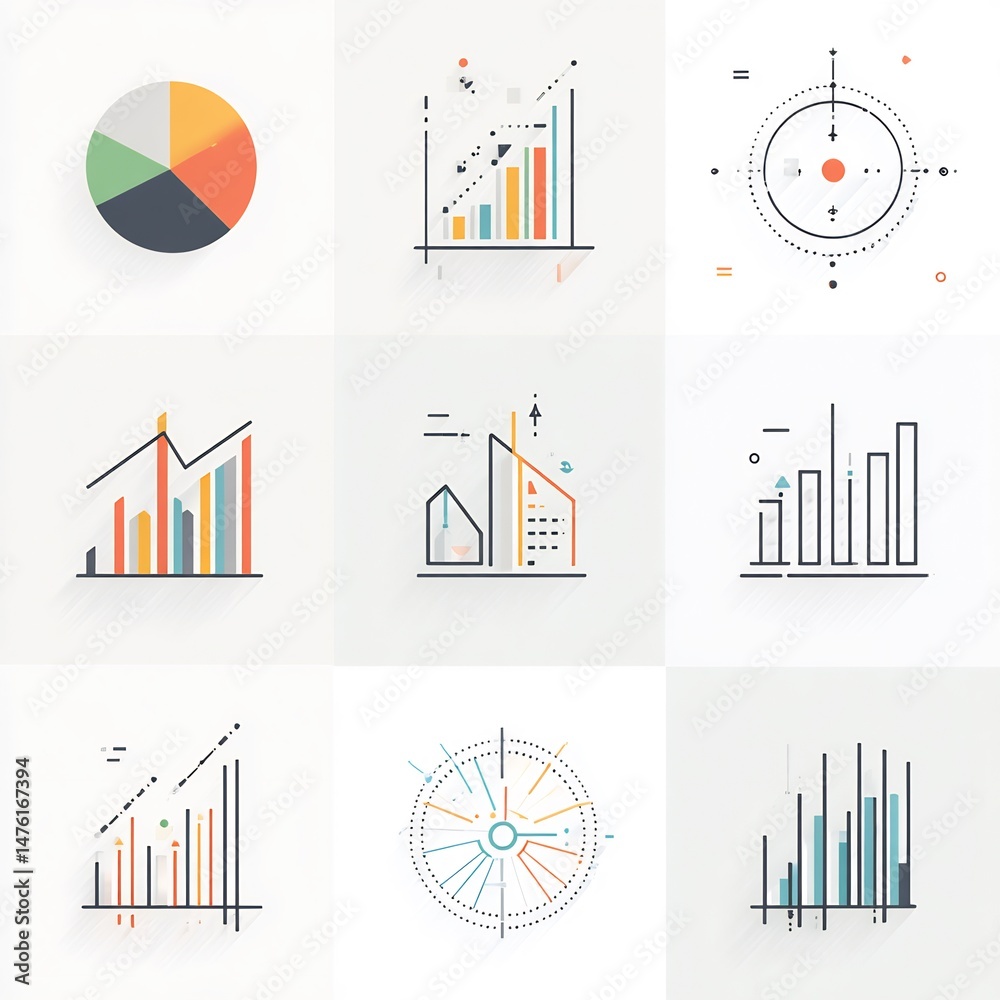 Poster minimalist data visualization icons showcasing statistical analysis and patterns