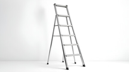 Sturdy metal ladder standing isolated against a clean white background ideal for home improvement or construction themes